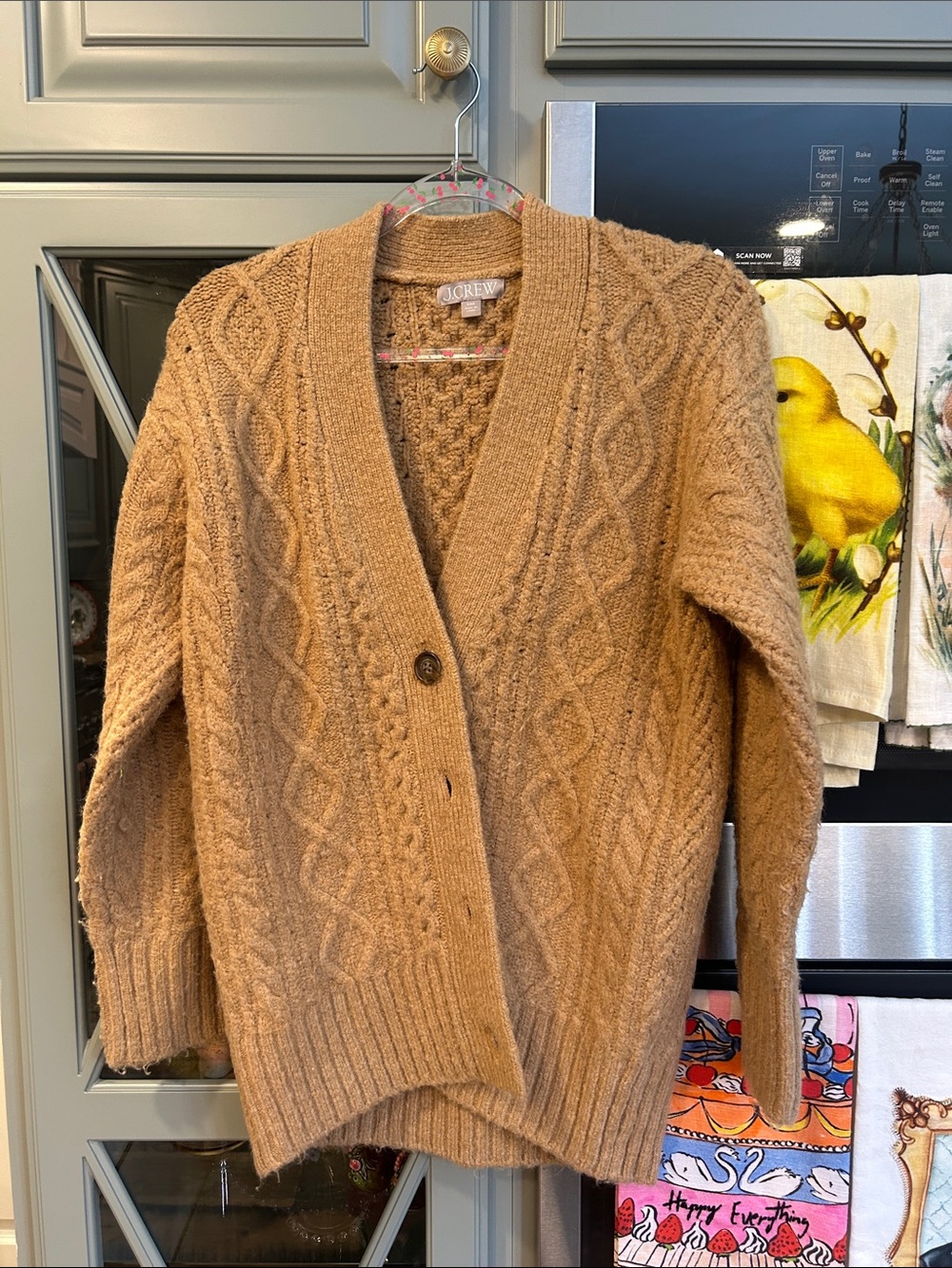 J. Crew Camel Cable-Knit Alpaca Blend Oversized Cardigan Sweater XXS